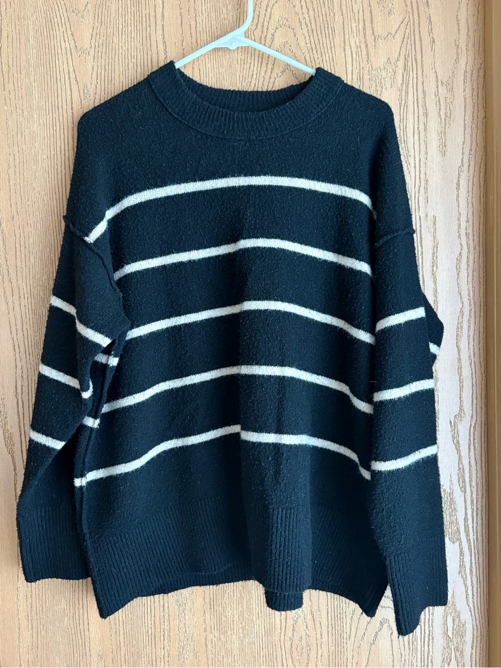 aerie Black Sweater with Cream Stripes